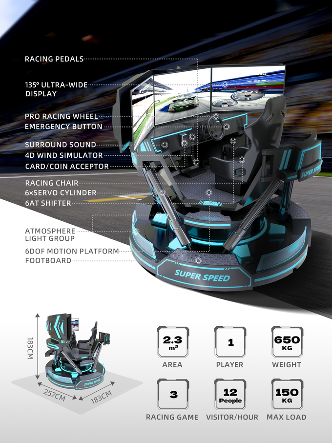 VR 3-스크린 자동차 레이싱 가상 현실 시뮬레이터 6-Dof 블랙 자동차 레이싱 게임 머신 5d 자동차 운전 아케이드 포 몰 1