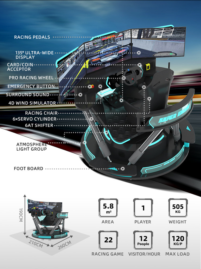 6dof 모션 수압 레이싱 시뮬레이터 레이싱 자동차 아케이드 게임 기계 자동차 운전 시뮬레이터 3 화면 1