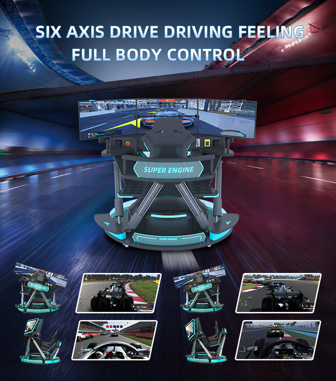 6dof 모션 수압 레이싱 시뮬레이터 레이싱 자동차 아케이드 게임 기계 자동차 운전 시뮬레이터 3 화면 3