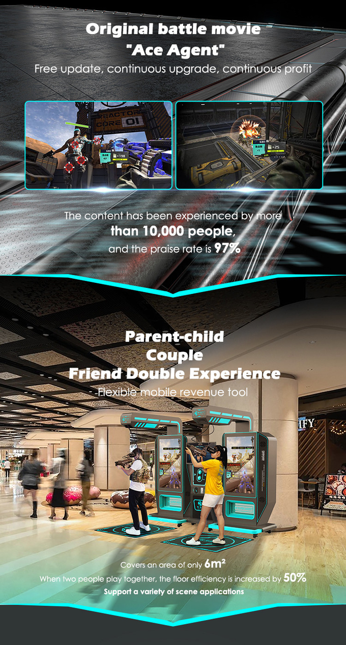 가상현실 실내 9d VR 아케이드 사격 게임 머신 kat VR 슈퍼 2 플레이어 총 시뮬레이터 쇼핑몰 4