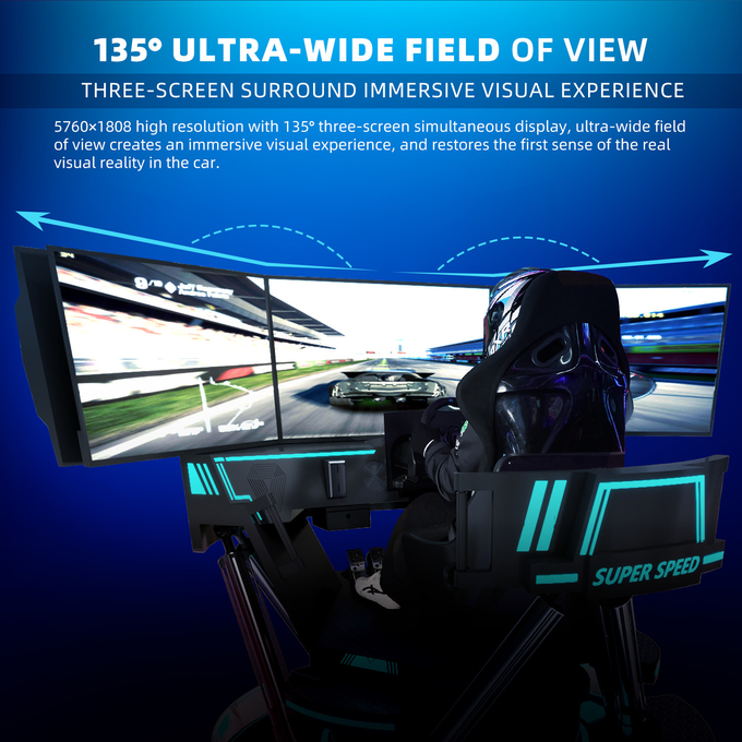 VR 3-스크린 자동차 레이싱 가상 현실 시뮬레이터 6-Dof 블랙 자동차 레이싱 게임 머신 5d 자동차 운전 아케이드 포 몰 5