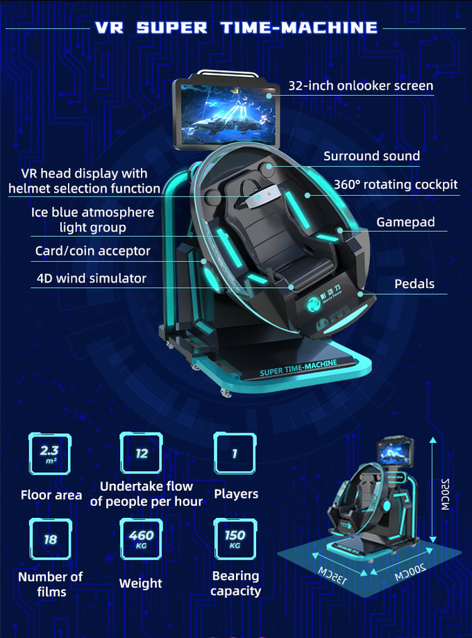 상업적 가상 현실 모의 장치 9D VR 수퍼 타임 기계 기민한 게임 장비 4